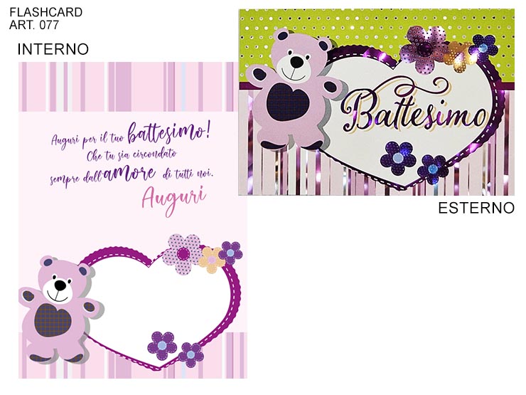 COD.077/F BATTESIMO ORSO ROSA E VERDE - Eventi > Battesimo > Biglietti - Ingrosso B2B Magazzini Scatigna