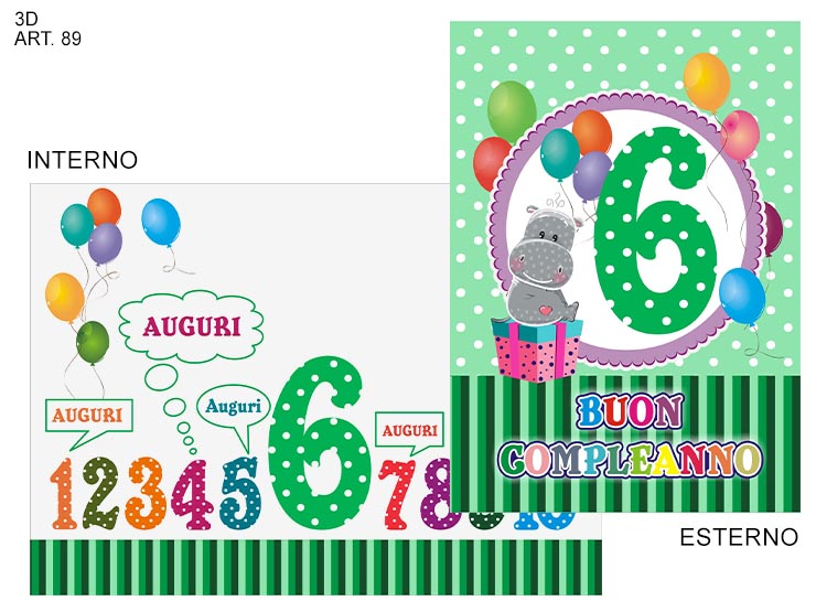 BIGLIETTO AUGUR.6COMPLEAN.PANDA Cod.89 - Eventi > Compleanno > Accessori Confezionamento - Ingrosso B2B Magazzini Scatigna