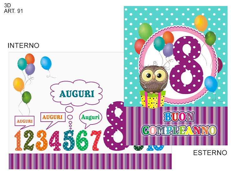 BIGLIETTO AUGUR.8COMPLEAN.PANDA Cod.91 - Eventi > Compleanno > Accessori Confezionamento - Ingrosso B2B Magazzini Scatigna