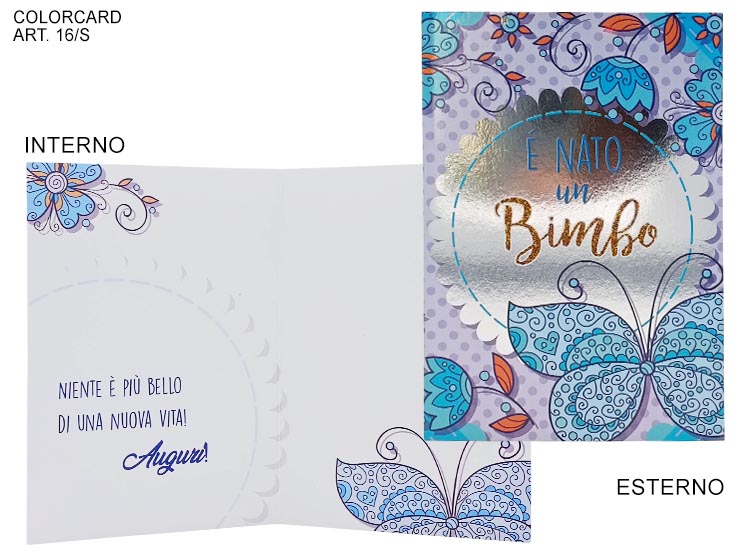 BIGLIETTO AUGURALE NASCITA BIMBO Cod.16S - Eventi > Nascite > Accessori Confezionamento - Ingrosso B2B Magazzini Scatigna