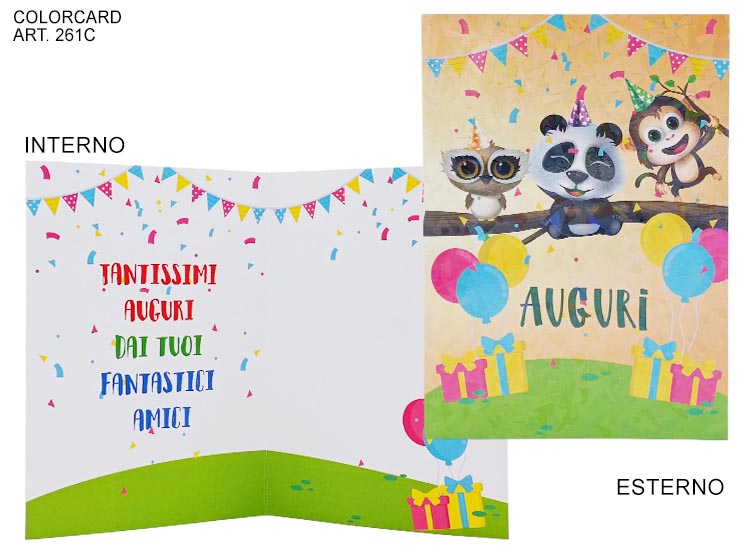 COL2023 - 261C AUGURI PANDA/SCIMMIA/CIVE - Eventi > Compleanno > Accessori Confezionamento - Ingrosso B2B Magazzini Scatigna