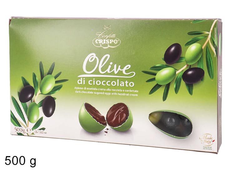 OLIVE DI CIOCCOLATO VERDI/NERE Gr.500 - Dolciumi > Confetti > Crispo - Ingrosso B2B Magazzini Scatigna