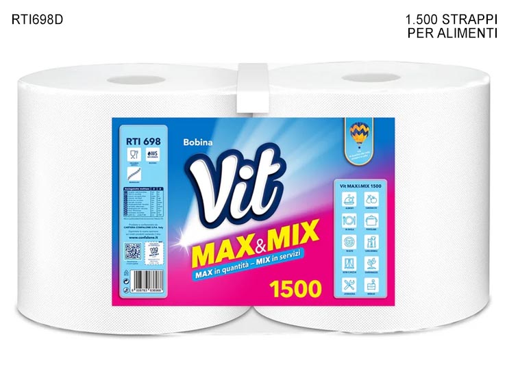 BOBINE VIT MAX  MIX 1500 Art.RTI698D - Detersivi Saponi E Ambiente > Rotoli Multiuso - Ingrosso B2B Magazzini Scatigna