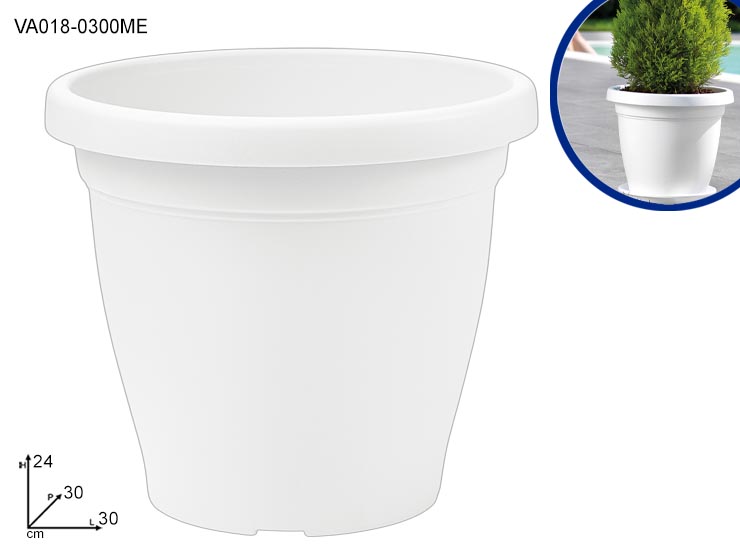VASO VERONA 30CM 12PZ BIANCO - Giardino E Giardinaggio > Vasi > Vasi Tondi Plastica - Ingrosso B2B Magazzini Scatigna