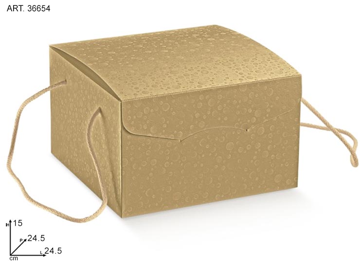 SCATOLA C/LACCI245X245X150 SFERE ORO F/R - Confezionamento > Cestini Box Scatole > Box Portapanettone - Ingrosso B2B Magazzini Scatigna