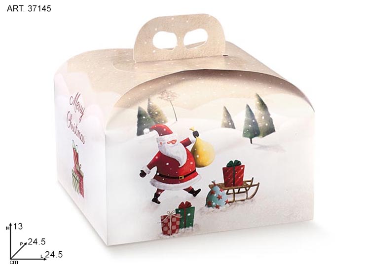 PANETT.245X245X130 SANT.CLAUS 37145 - Confezionamento > Cestini Box Scatole > Box Portapanettone - Ingrosso B2B Magazzini Scatigna