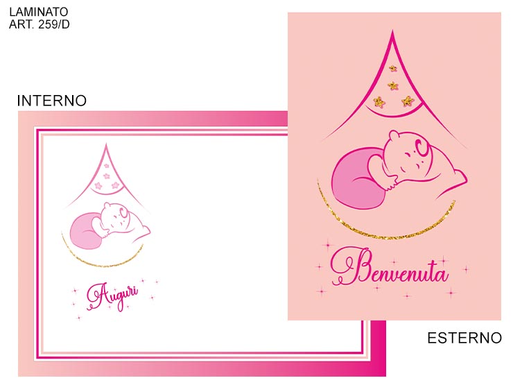 BIGLIETTI AUGURI LAM.BENVENUTA BIMBAROSA - Eventi > Nascite > Accessori Confezionamento - Ingrosso B2B Magazzini Scatigna