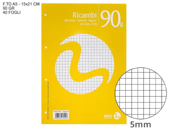 RICAMBI QUAD 90 FG 40 RIG 5 MM - Scuola Ufficio > Cancelleria > Copertine Ricambi Fogli - Ingrosso B2B Magazzini Scatigna