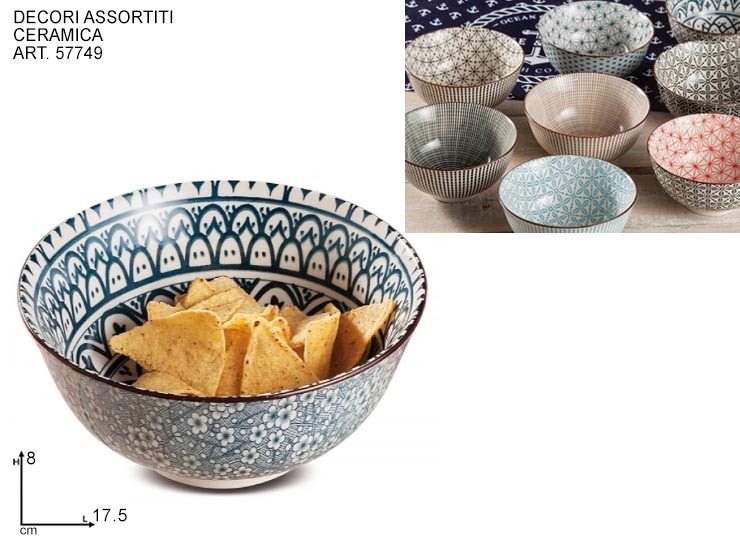 CIOTOLA CERAMICA ASS8 DEC DIAM.17.5XH8 - Everyday > Tavola > Ciotole - Ingrosso B2B Magazzini Scatigna