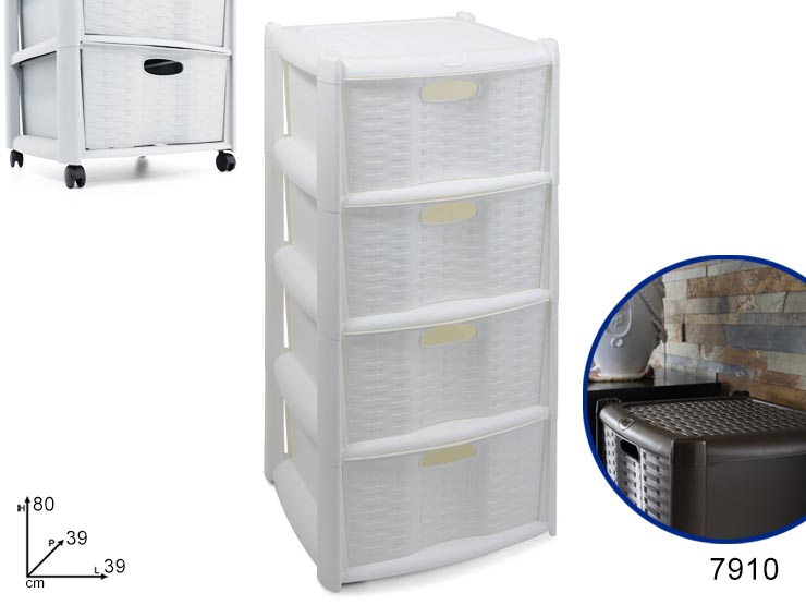 CASSETT. RATTAN 4 CASS C/RUOTE BIANCA - Everyday > Everyday > Contenitori E Organizzazione - Ingrosso B2B Magazzini Scatigna