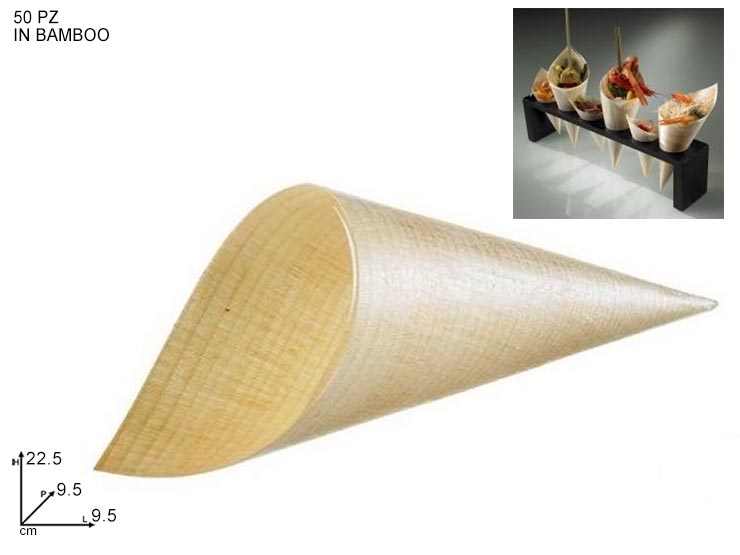 CONO LEGNO EXTRA   9.522.5 CM PZ50 - Party > Decorazioni E Tavola > Monouso E Riutilizzabili - Ingrosso B2B Magazzini Scatigna