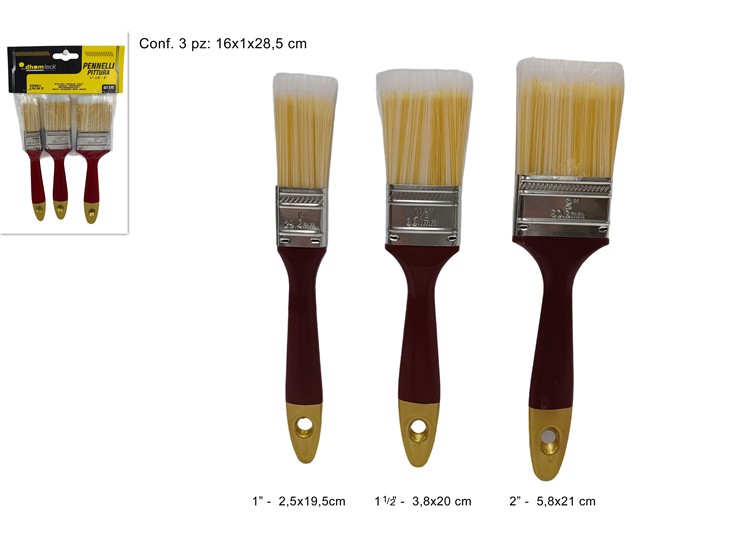 SET 3 PENNELLI PITTURA Art.BR012 - Ferramenta Utensili > Attrezzi E Utensili Manuali > Pennelli E Rulli - Ingrosso B2B Magazzini Scatigna