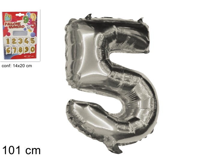 NUMERO 5 ELIO SILVER 40 (Cm.101) - Giocattoli > Palloncini > Elio Silvernum1 - Ingrosso B2B Magazzini Scatigna
