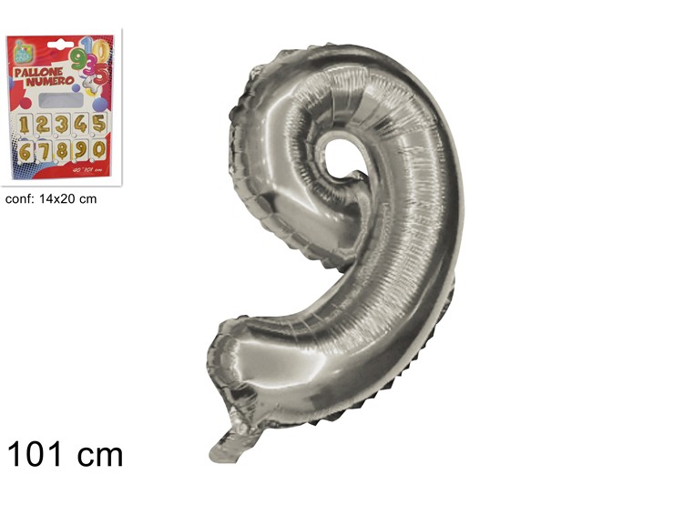 NUMERO 9 ELIO SILVER 40 (Cm.101) - Giocattoli > Palloncini > Elio Silvernum1 - Ingrosso B2B Magazzini Scatigna
