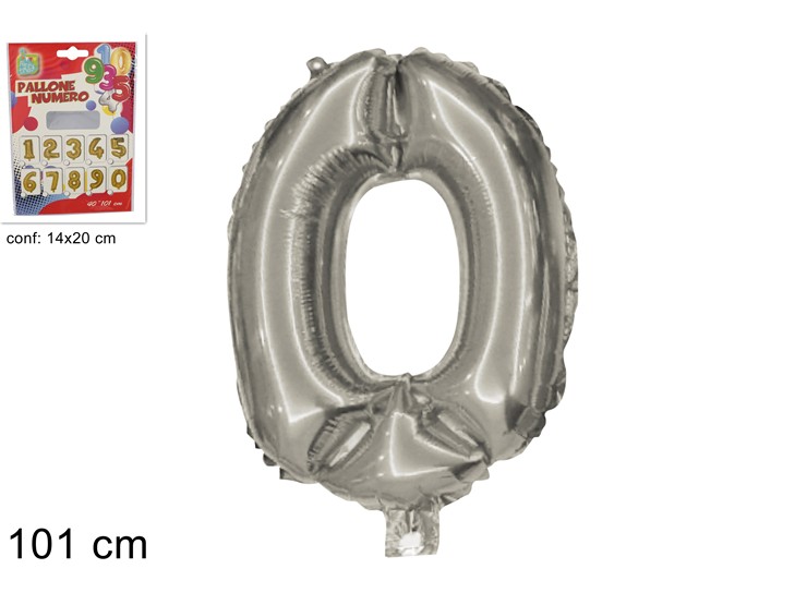 NUMERO 0 ELIO SILVER 40 (Cm.101) - Party > Palloncini > Palloncini Elio Numeri - Ingrosso B2B Magazzini Scatigna