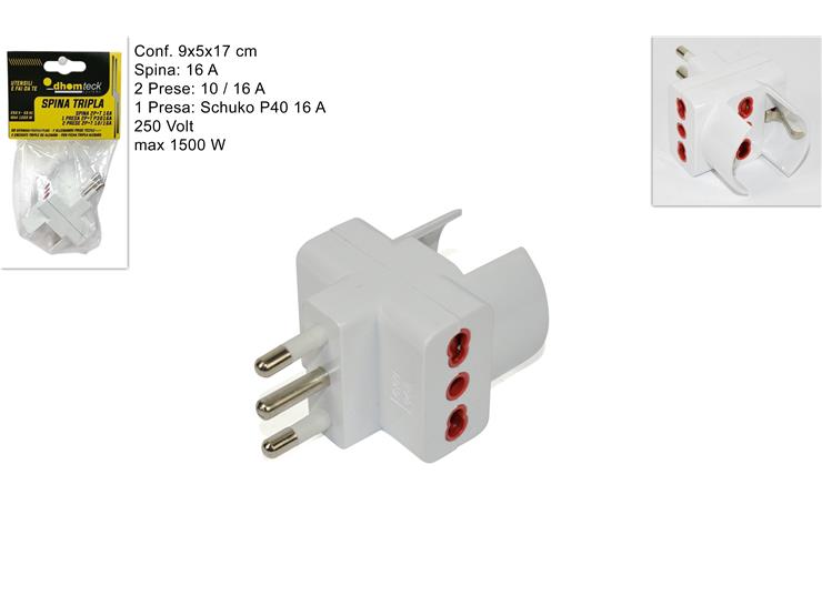 SPINA TRIPLA TEDES 16A/16A (0042) HXC042 - Ferramenta Utensili > Elettrico > Adattatori - Ingrosso B2B Magazzini Scatigna