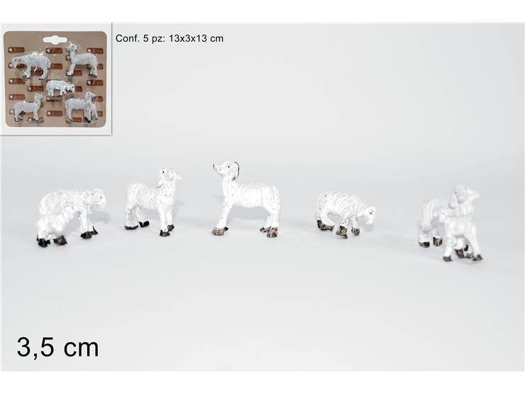 PECORELLE SET 5PZ 3.5cm HL97527-4A - Natale > Nativita Personaggi > Animali - Ingrosso B2B Magazzini Scatigna