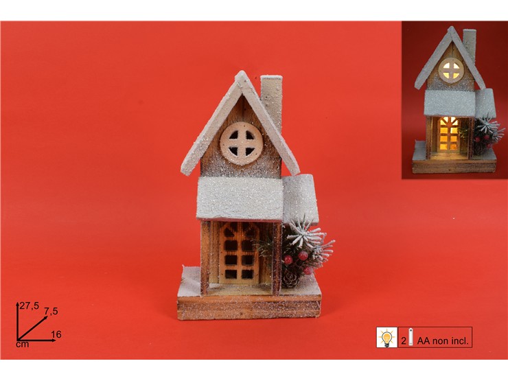 CASETTA LEGNO C/LUCI C/GLITTER Z 20-190A - Natale > Decorazioni Da Interno > Articoli Luminosi - Ingrosso B2B Magazzini Scatigna