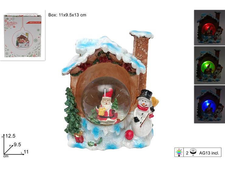 AMPOLLA CASETTA NAT.C/LUCE 0115722501/21 - Natale > Decorazioni Da Interno > Ampolle Con Neve - Ingrosso B2B Magazzini Scatigna