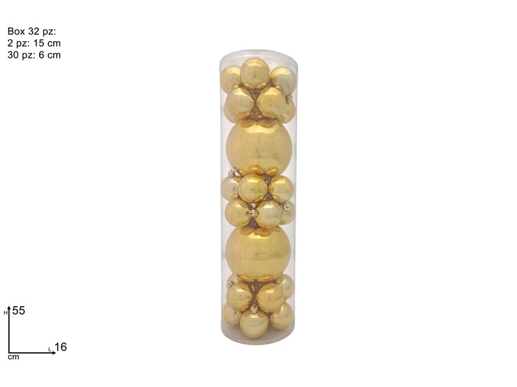 BOX 32 PALLINE ORO Art.3A32E05E10/DG - Natale > Sfere > Lucide - Ingrosso B2B Magazzini Scatigna