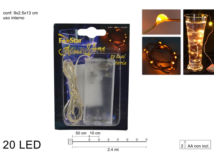 FILO 20 MICROLED BATTERIA BIAN.CALD.0012 - Natale > Luci Varie > Gocce Di Luce - Ingrosso B2B Magazzini Scatigna