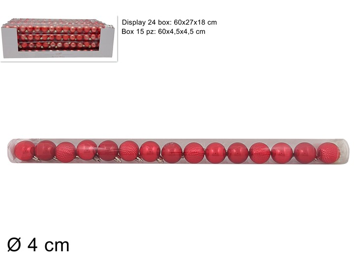 TUBO 15PALLINE Cm.4 3MOD.ROSSO 3A15E03/X - Natale > Sfere > Lisce Puntinate - Ingrosso B2B Magazzini Scatigna
