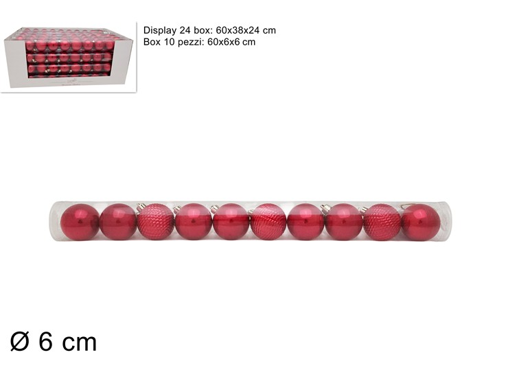 TUBO 10PALLINE Cm.6 3MOD.DIS.ROS.3A10E05 - Natale > Sfere > Lisce Puntinate - Ingrosso B2B Magazzini Scatigna