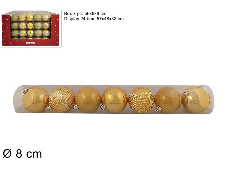 TUBO 7PALLINE Cm.8 3MOD.DIS.ORO 3A7E07/G - Natale > Sfere > Lisce Puntinate - Ingrosso B2B Magazzini Scatigna