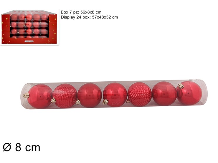 TUBO 7PALLINE Cm.8 3MOD.ROSSO 3A7E07/R - Natale > Sfere > Lisce Puntinate - Ingrosso B2B Magazzini Scatigna