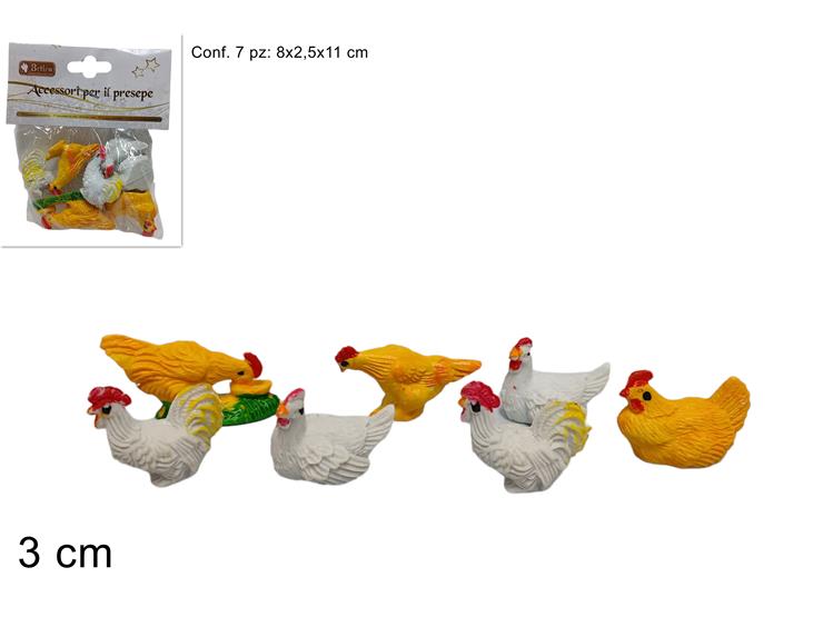 GALLINE ASSORTITE PRESEPE Pz.7 HGW-913 - Eventi > Pasqua > Decorazioni - Ingrosso B2B Magazzini Scatigna