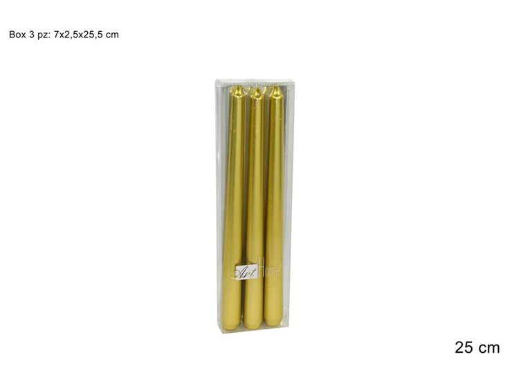 CANDELA LISCIA 25CM BOX 3PZ ORO 1C211268 - Natale > Candele > In Cera - Ingrosso B2B Magazzini Scatigna