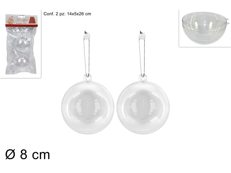 SFERA PLASTICA TRASP.SET Pz.2 Cm8 AX13-5 - Natale > Sfere > Sfere Trasparenti - Ingrosso B2B Magazzini Scatigna