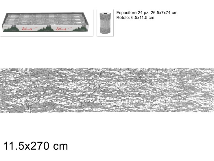 NASTRO RETE GLITT.SILV.Cm.11,5M.2,7 HJ2 - Confezionamento > Nastri E Rotoli > Rotoli Organza - Ingrosso B2B Magazzini Scatigna