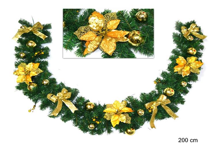 GHIRLANDA ADDOBBATA ORO Mt.2 YLD12-LTT3G - Natale > Ghirlande E Fili > Con Fiori - Ingrosso B2B Magazzini Scatigna