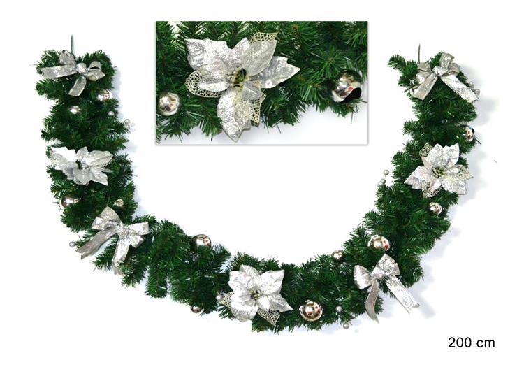 GHIRLANDA ADDOBBATA SILVER Mt.2 YLD12-LT - Natale > Ghirlande E Fili > Con Fiori - Ingrosso B2B Magazzini Scatigna