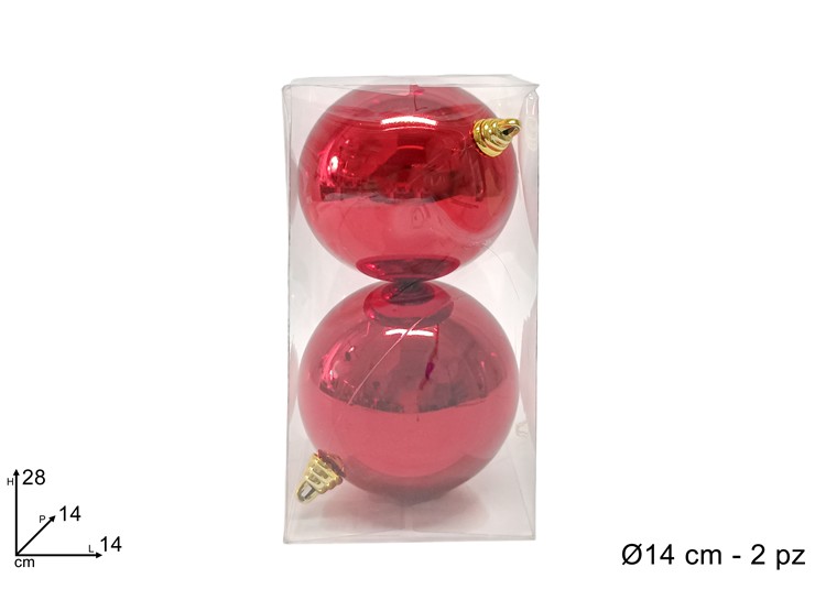 PALLE LUCIDE BOX PVC ROSSO Cm14 Pz2 2A2E - Natale > Sfere > Lucide - Ingrosso B2B Magazzini Scatigna