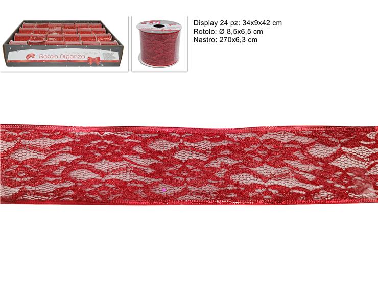 NASTR.ORG.MER.C/BOR.ROSSO Cm6,3270 2014 - Confezionamento > Nastri E Rotoli > Rotoli Organza - Ingrosso B2B Magazzini Scatigna