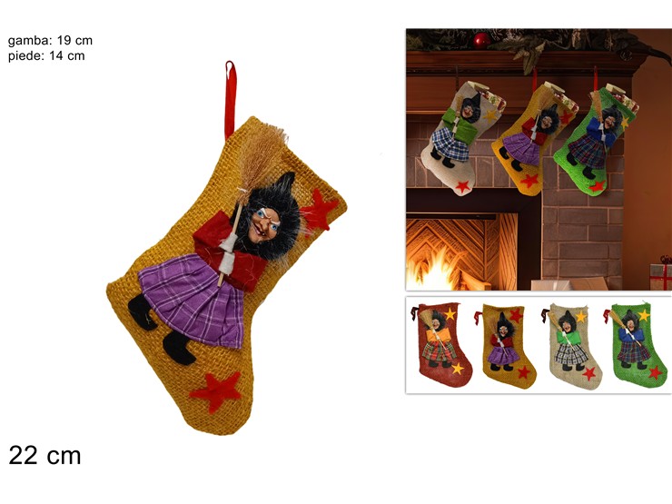 CALZA BEFANA JUTA Cm.22 ASS.13CHW2215A/ - Epifania > Calze > Befana - Ingrosso B2B Magazzini Scatigna