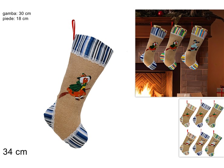 CALZA BEFANA JUTA 3 COL.Cm.34 HY19044 - Epifania > Calze > Befana - Ingrosso B2B Magazzini Scatigna