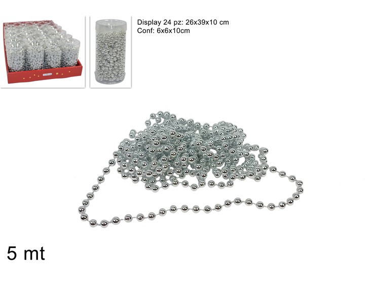 CATENA PERLE DECOR.SILVER Mt.5 Art.3A5MT - Confezionamento > Nastri E Rotoli > Catene Perle - Ingrosso B2B Magazzini Scatigna