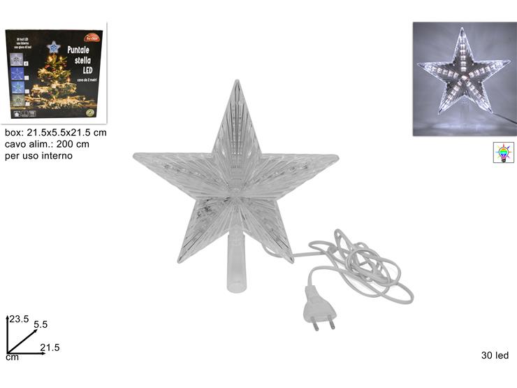 PUNTALE STELLA 30LED GIOCOL.220V BIANCO - Natale > Puntali > Stella - Ingrosso B2B Magazzini Scatigna