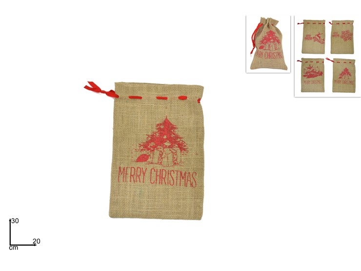 SACCHETTO JUTA MERRY CHRIST.3020 DJ-01 - Confezionamento > Sacchi E Sacchetti > Natale - Ingrosso B2B Magazzini Scatigna