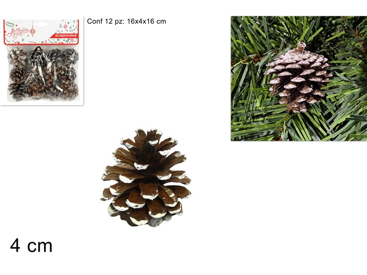 PIGNE DECORAT.INNEVAT.Cm.4 Pz12 3C.UF136 - Natale > Nativita Accessori > Pigne - Ingrosso B2B Magazzini Scatigna