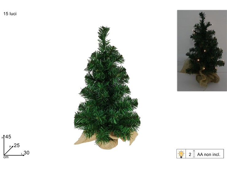 ALBERO Cm.45 C/15LUC.LED.CAL.VASO JUTA 2 - Natale > Alberi > Alberelli - Ingrosso B2B Magazzini Scatigna