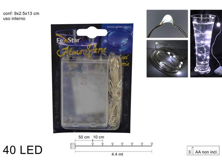 FILO 40 MICROLED BATT.BIAN.FRED.20210021 - Natale > Luci Varie > Gocce Di Luce - Ingrosso B2B Magazzini Scatigna