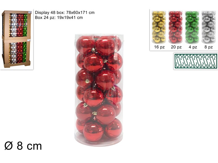 PALLE Cm.8 Pz.24 4COL.BOX PVC 3A24E07 - Natale > Sfere > Lucide - Ingrosso B2B Magazzini Scatigna