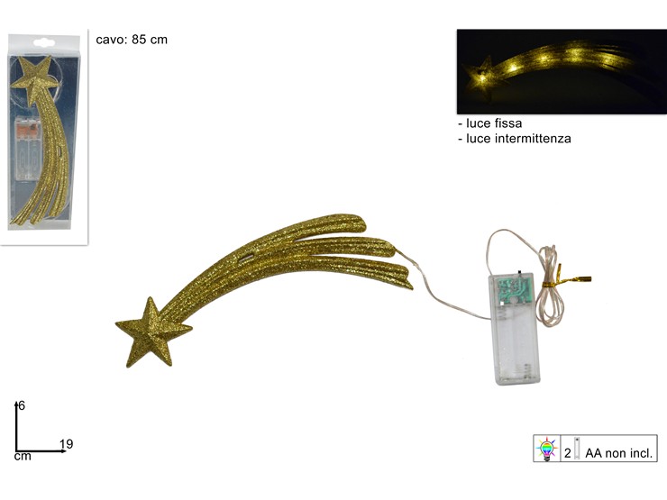 STELLA COMETA ORO C/LUCE BAT.Cm.19 205G/ - Natale > Luci Varie > Comete - Ingrosso B2B Magazzini Scatigna