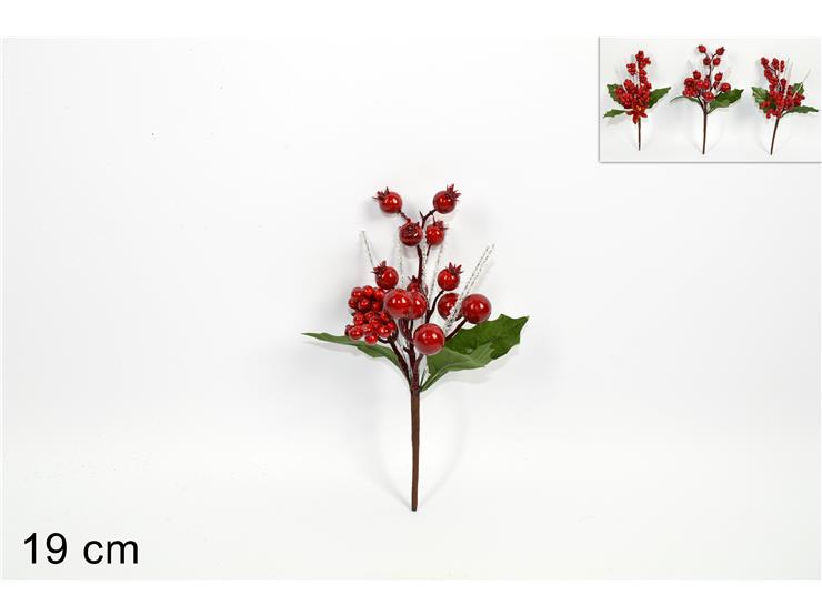 SPILL.BACCHE C/FOGLIE-STELI INN.GF15-136 - Natale > Bacche E Fiori > Spilloni Bacche Piccole - Ingrosso B2B Magazzini Scatigna