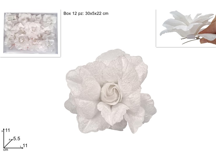PINZONE FIORE ROSA BIANCO 2019315 - Natale > Bacche E Fiori > Mollette Fiori - Ingrosso B2B Magazzini Scatigna