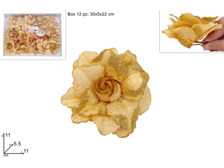 PINZONE FIORE ROSA BEIGE DF15-ZSR/BEIGE - Natale > Bacche E Fiori > Mollette Fiori - Ingrosso B2B Magazzini Scatigna